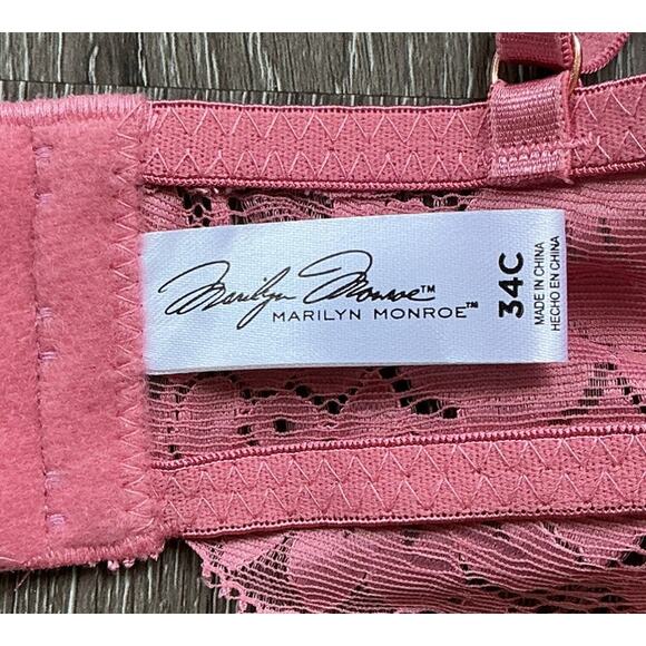 Marilyn Monroe Long Line Lace Plunge Bra 34C Pink Mauve - Picture 5 of 7